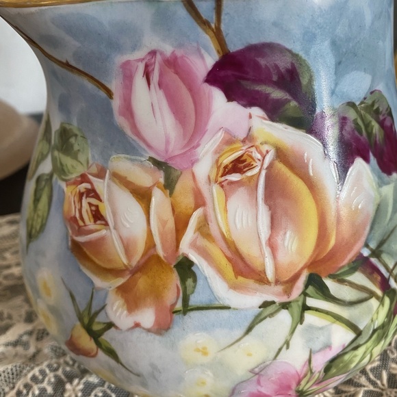 Rare Antique Limoges floral hand painted cider pitcher - Picture 3 of 10